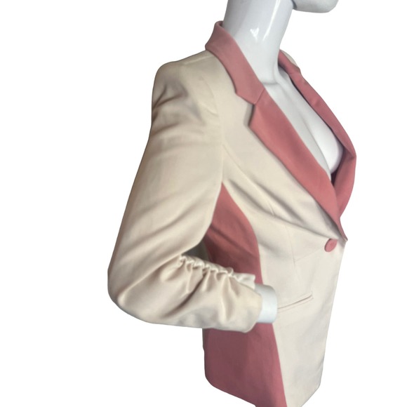 Vero Moda Classic Vintage Blazer Ruched Sleeves Pink Barbie Cream Size S - Picture 2 of 11